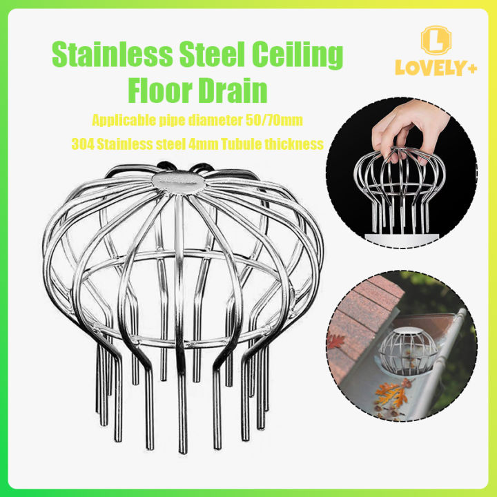 304 Stainless Steel Roof Drain Side Wall Gutter Outlet – Corner Downspout Strainer With Leaf Guard & Adjustable Clamp
