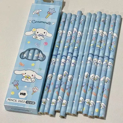 12Pcs/Set Sanrio Pencils Set Cinnamoroll My Melody Kuromi Cute Pencil Set For Kids School Writing Gift Set for Elementary School Students Birthday Gift