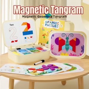 250PCS Magnetic Geometry Tangram Set Educational Assembly Building Toy for Kids Puzzle Game with Box