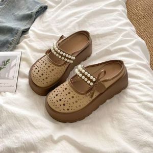 [Free Shipping] Thick-Soled Hollow-Out Sandals For Women Summer Outdoor Wear 2026 New Fashion Breathable Closed-Toe Half-Slippers