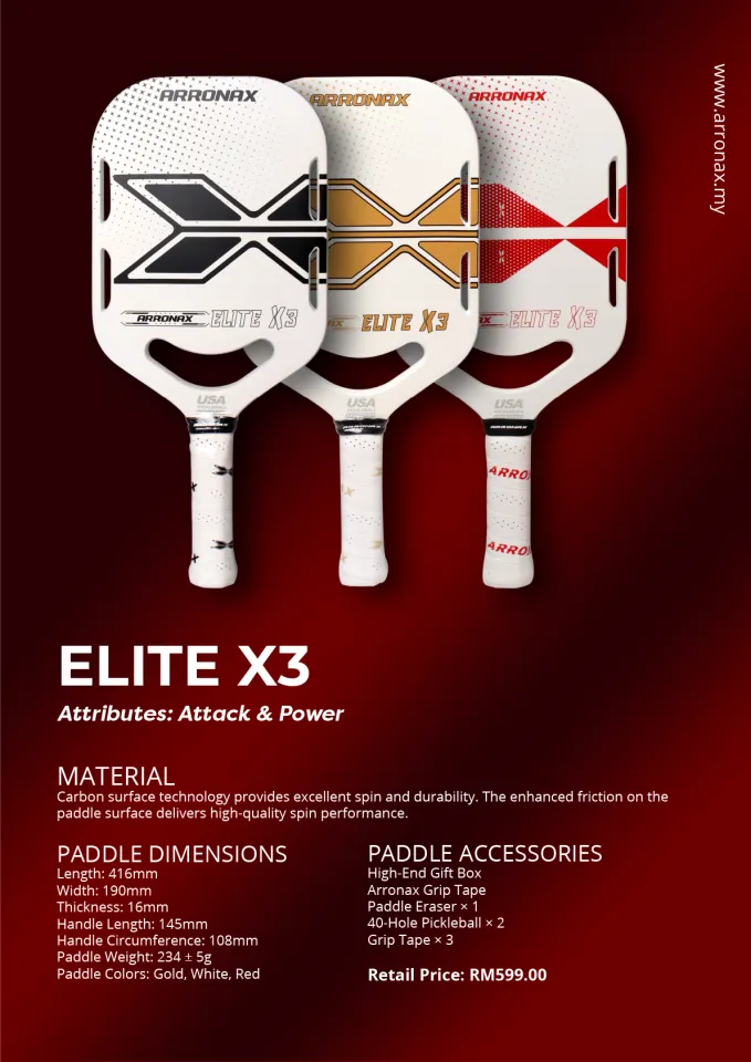 ARRONAX Elite X3 16MM Carbon Traction Pickleball Paddle - Power