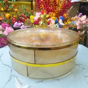 Khay đựng mứt bánh kẹo 2 tầng hình tròn màu hổ phách sang trọng chất liệu nhựa Acrylic