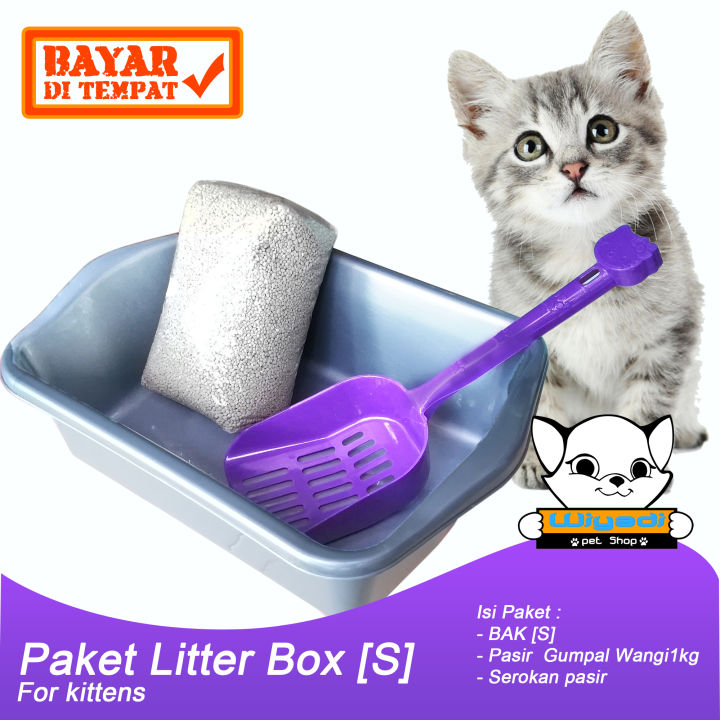 Paket Litter Box [Size S], Litter Scoop, dan Pasir Wangi [Repack
