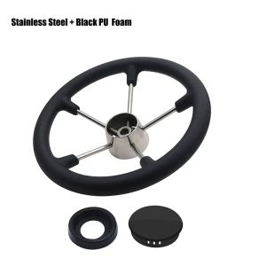 13.5 Inch Boat Steering Wheel Boat Accessories Marine 5 Spoke Destroyer Steering Wheel with Black Foam Grip and Knob