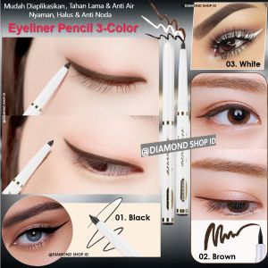 TERMURAH !!! Eyeliner Pensil Waterproof 3-Color Putar / Eyeliner Anti Air dan Tahan Lama Bentuk Eyeliner Pencil Tahan Air Bukan Eyeliner Kuas Mascara Waterproof Pigmen Tinggi Pencil Eyeliner Pensil Black Stamp Eyeliner Young and Beauty Cokelat Hitam Putih