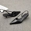 Giày Sandal Cao Gót Nữ Mũi Nhọn Quai Mảnh Da Bóng Cao Cấp Đế 5cm Slingback Thanh Lịch Kiểu Pháp CG21 Taoladyshoes. 