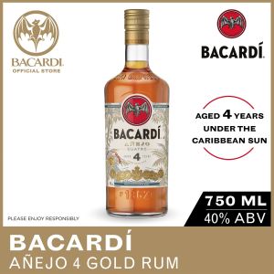 BACARDI Anejo Cuatro Aged Gold Rum - 750ml / 75cl 40% ABV - Aged Four Years Under the Caribbean Sun