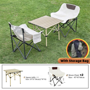 Camping Set 2-6 People Outdoor Foldable Alloy Table & Ergonomic Moon Chairs for Balcony/Backyard/Picnic