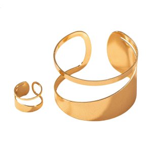 Womens Gold Ring and Bangle Bracelet Set Unique Gold Bangle Bracelets and Rings Set Hollow Circular Set