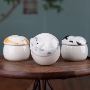 DGFDF Memorial Pet Cremation Ashes Storage Box 150ml Cute Dog Cat Cinerary Casket Ginger Cat with Lid Ceramic Pet Urn Pet Funeral