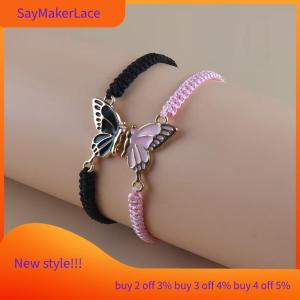 READY STOCK✨ 2Pcs Simple Butterfly Hand Woven Couple Bracelet For Women Men Fashionable Butterfly Bangle Versatile Woven Wristband Gifts