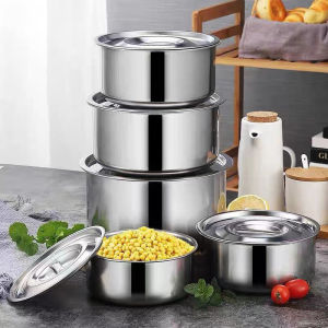 【Ready Stock】5 Piece Set of Stainless Steel Stockpot with Lid Food Grade Heavy Duty Multi-Purpose Stockpot for Stew Stew Stockpot Gas and Dishwasher Safe Anti-rust Cookware Silver