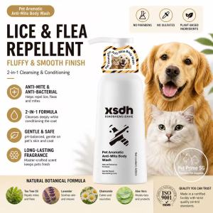 Dog & Cat Anti-Mite Shampoo 500ml | Flea & Tick Control | Deodorizing Pet Body Wash | Gentle Skin Care