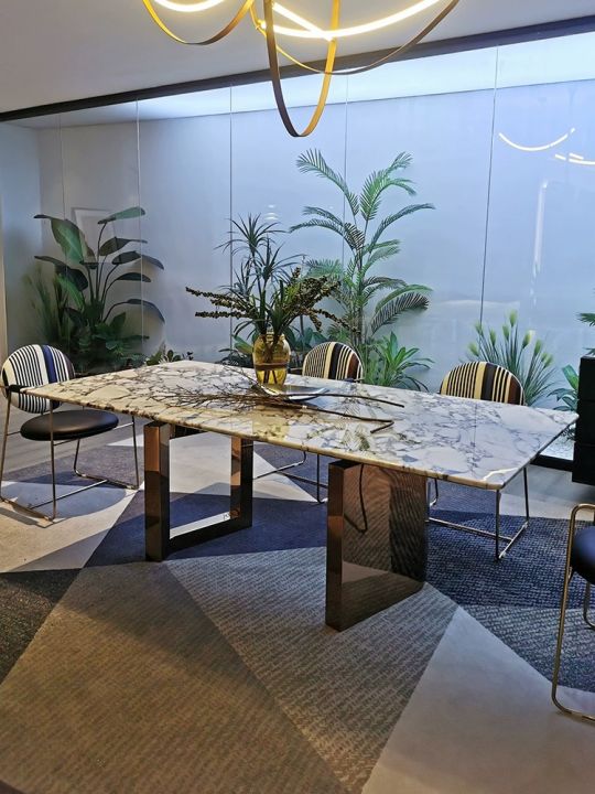 Light Luxury Natural Marble Dining Table Italian Minimalist Large Dining Table Rectangular High ...