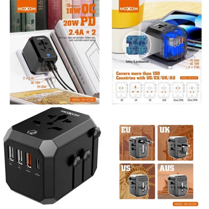 Moxom MX-HC120 Global Travel Adapter with USB charger