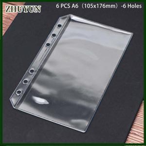 ZHUYUN New 6pcs A5 A6 A7 6 lỗ 3 Lớp Hai Mặt Túi chất kết dính dây kéo trong suốt thư mục và Side mở thư mục không thấm nước PVC