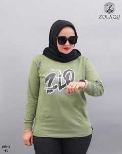 HIJAU SAGE KAOS KATUN ATASAN WANITA ZOLAQU MODEL BELAH SAMPING TERBARU