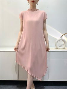 L-763# One Size (45-75kg) Summer Sleeve Vest Womens Pleated Irregular Dress