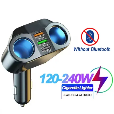 Sạc điện dùng trên xe hơi MP3 Bluetooth FM Âm Nhạc Máy Nghe Nhạc Qc3.1 4.8A sạc nhanh Cổng USB kép 12V-24V Sạc Một Kéo Ba Nhẹ Hơn Với Hai Phích cắm chuyển đổi