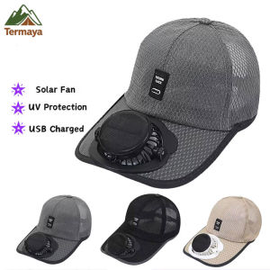 Termaya Solar Charging Fan Hat Baseball Cap UV Protection Wide Brim Mesh Cap USB Outdoor Sun Hat