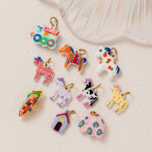 Vintage cartoon stainless steel pendant house elephant corn element horse train pendant DIY necklace jewelry accessories h2609