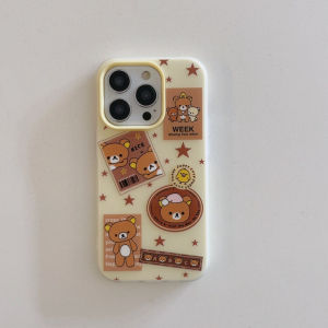 2-in-1 Cartoon Easy Bear Jelly Case for iPhone 11 12 13 14 15 16 17 Pro Max Plus Air Anti-fingerprint Frosted Hard Cover for iPhone 17 Case