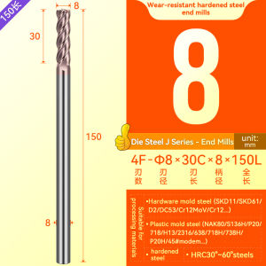 XJL Carbide End Mill HRC60 4 Flute Milling Cutter For Steel 50L 60L 75L 100L 150L CNC Cutting Tools