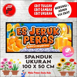 Spanduk Es Jeruk Peras / Banner Es Jeruk / Banner Minuman Es Jeruk UKuran 100 x 50 cm