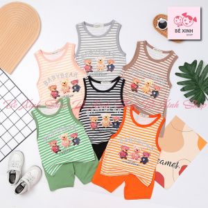 [XẢ KHO]Quần áo trẻ em bộ ba lỗ cho bé trai bé gái Minky Mom BX75 Đồ bộ thun lạnh ba lỗ sát nách cho bé trai gái SỌC GẤU - Bé Xinh Shop