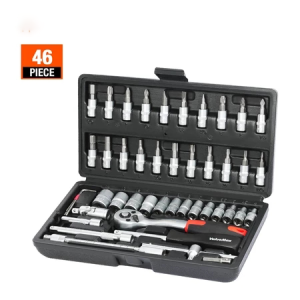 46PCS Emergency Socket Wrench Tool Kit Portable DIY Hardware Hand Tools Set Kit With Plastic Box
