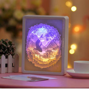 3D Paper Carving Night Light Shadow Box Paper Sculptures Frame Table Lamps Decorative Mood Light Desktop Lamp for Gift Decor