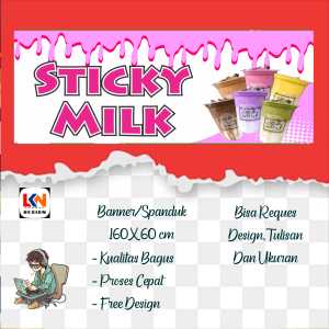 spanduk banner STICKY MILK pink custome b