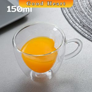 J.D. ถ้วยกาแฟรูปหัวใจ แบบสองชั้น มินิมอล ถ้วยน้ำผลไม้สไตล์แฟชั่น Creative glass