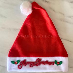 [1 pcs] Topi natal polyester Merry Christmas Bulu Segitiga Christmas Hat Red Merah Perayaan Hari Natal Dewasa Dekorasi Pesta Festival