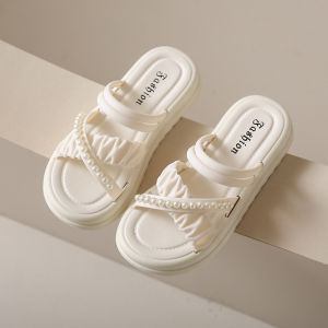 ISARO รองเท้าเเตะพื้นนิ่ม แฟชั่นรองเท้าผู้หญิง รองเท้าแตะมุกสองวิธีการสวมใส่