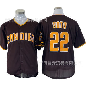 MLB Priest Team No. 22 Soto Embroidered Baseball Uniform Khaki White Brown Jersey Wholesale