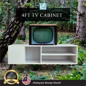 [READY STOCK] TV Stand Storage Media Console Entertainment CenterWhite or Walnut Options 120 X 39.5 X 44.5cm |Simple Classic & Innovation Design-Clear lines TV Hall Cabinet | Modern Design TV Cabinet Living Room TV Stand With Cabinets(4 Feet)