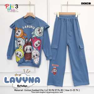 COD Setelan Atasan Kaos Combed Motif Kartun Dan Celana Panjang Anak Perempuan 11-15T Lavynaa Set