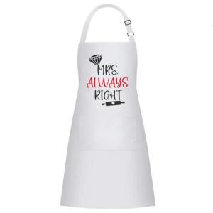 Phù hợp với vài Tạp dề màu đen Polyester nhà bếp mặc Mr & Mrs thiết kế thêu có thể điều chỉnh nhanh dây đai