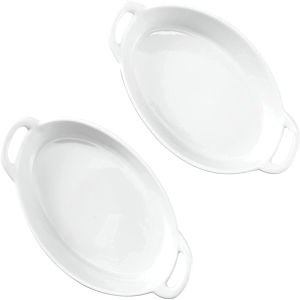 DAFIFY 7 inch 8 Oz Ceramic Ramekins Bowls Dessert Dinner Plates Souffle Dishes Oven Safe Oval Ramekin for Baking Creme Brulee Porcelain Ramek Dessert Bowl Plate Set of 2