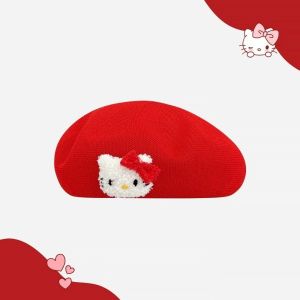 GONG4 Cute Kitty Berets Y2k Cartoon KT Cat Beret Anime Sweet Painter Cap Female