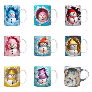 Christmas Themed Ceramic Coffee Mugs With 3D Snowman Artwork Ideal For Hot Beverages And Holiday Gift