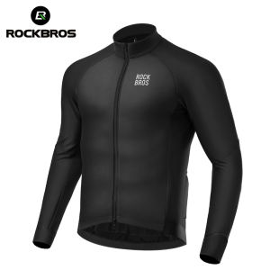 ROCKBROS Cycling Jersey Windproof Fleece Warm Cycling Jacket with Pocket for Men Sports Clothing