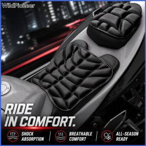 WildPioneer Motorcycle Seat Cover Cushion 2PCS EVA 3D Shock Absorbing Breathable Anti Slip Sun Shield