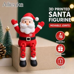Santa Claus Figurine 3D Printed Movable Arms Legs Sitting Christmas Table Decor Ornament Gift