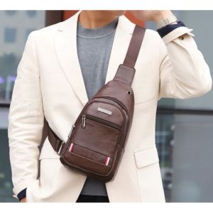 TIK Simple Mens PU Leather Shoulder Bag Casual Chest Bag Cycling Sports Waterproof Messenger Bag Anti-Theft Bag/Side Bag For Men