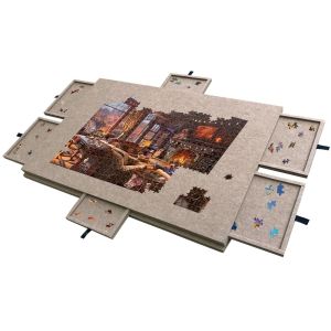 DAWEIF Felt 1000 Piece Tilting Puzzle Board 2-in-1 1000 Piece Puzzle Storage Pad Non-slip with 6 Drawers Puzzle Storage Saver Home Use