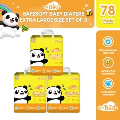 Tiny Buds Baby SafeSoft Pants Diaper XL 12–17kg (Set of 3) | Hypoallergenic Double Leak Guard