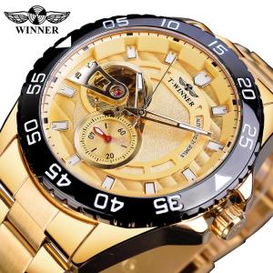 New WINNER watch half skeleton Relogio steel mens business fashion mechanical watch luxury top brand automatic mechanical small clock. Gifts for men