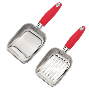 ที่ตักทรายแมวโลหะแบบหนัก2ชิ้นไม่ใช่แบบเครื่องประดับเสริมสวยสำหรับสัตว์เลี้ยง